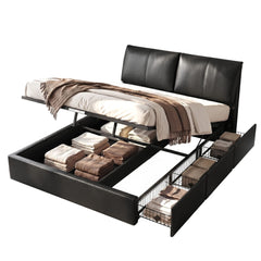 Artiss King Bed Frame Gas Lift Storage 3 Drawers Adjustable Headboard Platform Bed Black