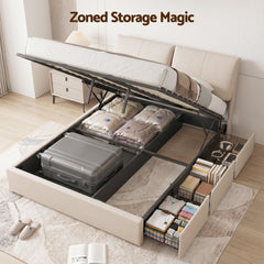 Artiss Queen Bed Frame Gas Lift Storage 3 Drawers Adjustable Headboard Platform Base