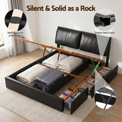 Artiss Queen Bed Frame Gas Lift Storage 3 Drawers Adjustable Headboard Platform Bed Black