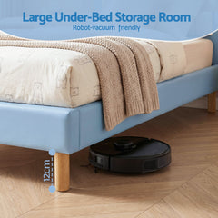 Artiss Kids King Single Bed Frame Upholstered Bear Headboard Waterproof Leather Boys Bed 180kg Capacity Blue and White