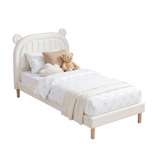 Artiss Kids King Single Bed Frame Bear Ears Headboard Upholstered Leather Platform Bed for Child