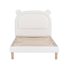 Artiss Kids King Single Bed Frame Bear Ears Headboard Upholstered Leather Platform Bed for Child