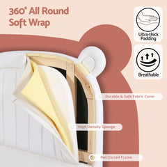 Artiss Kids King Single Bed Frame Bear Ears Headboard Upholstered Leather Platform Bed for Child