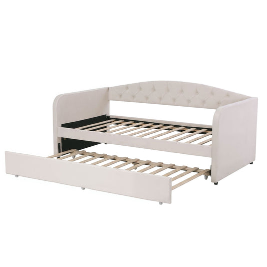 Artiss King Single Daybed Velvet Trundle Bed Frame Tufted Guest Bed