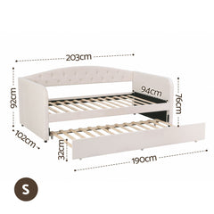 Artiss Single Daybed Velvet Trundle Bed Frame Tufted Guest Bed