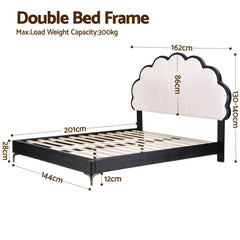 Artiss Double Bed Frame with Adjustable Shell Headboard and PVC Upholstery