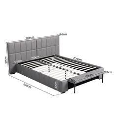 Artiss Queen Size Upholstered Gas Lift Bed Frame with Foldable Bench PVC Leather Platform Bed with Storage