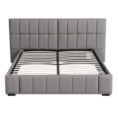 Artiss Queen Size Upholstered Gas Lift Bed Frame with Foldable Bench PVC Leather Platform Bed with Storage