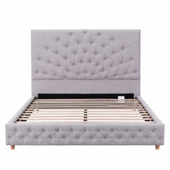 Artiss Double Bed Frame with Tufted Headboard and Plywood Slats Grey