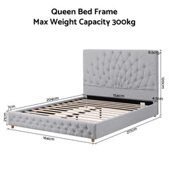 Artiss Queen Bed Frame with Tufted Headboard and Plywood Slats Grey