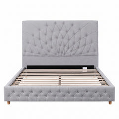 Artiss Queen Bed Frame with Tufted Headboard and Plywood Slats Grey