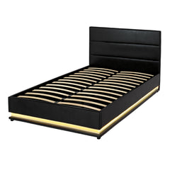 Artiss Bed Frame King Single Size LED Gas Lift Black LUMI