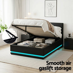 Artiss Bed Frame King Single Size LED Gas Lift Black LUMI