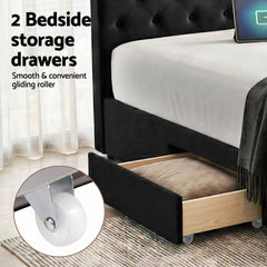 Artiss King Bed Frame Storage Charging Station Upholstered 3 Drawers USB Type-C