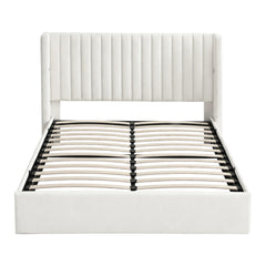 Artiss Double Bed Frame with Gaslift Storage USB Type-C Charging Ports Velvet Upholstery White