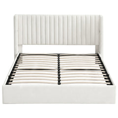 Artiss King Bed Frame with Gaslift Storage USB Type-C Charging Ports Velvet Upholstery White