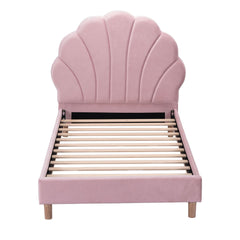 Artiss Single Bed Frame Scallop Upholstered Headboard Pink Velvet Platform Base Support up to 180kg