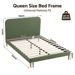 Artiss Queen Bed Frame, Green Fabric, Padded Headboard, 300kg Capacity