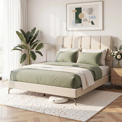 Artiss Double Bed Frame Upholstered Platform Bed with Tufted Headboard 300kg Support
