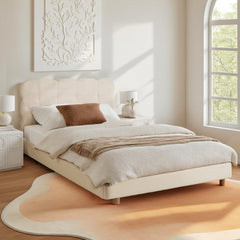 Artiss King Single Bed Frame Cloud Headboard Boucle Fabric Mattress Platform Base White