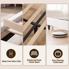 Artiss Double Bed Frame with Adjustable Headboard Platform Base Linen Fabric Charging Ports