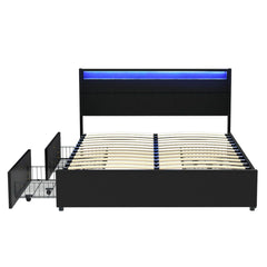 Artiss Bed Frame Queen Size LED with 4 Drawers Black DUNN