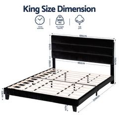 Artiss King Bed Frame Upholstered Platform Base with Geometric Headboard Black Velvet