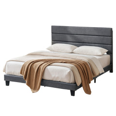 Artiss King Bed Frame Upholstered Platform Base with Geometric Headboard Charcoal Grey Linen Wood Slats for Modern Bedroom Furniture Home Decor