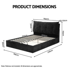 Artiss Queen Bed Frame with Horizontal Gas Lift Storage with LED Light USB Type-C Charging Station Black Velvet