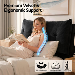Artiss Queen Bed Frame with Horizontal Gas Lift Storage with LED Light USB Type-C Charging Station Black Velvet
