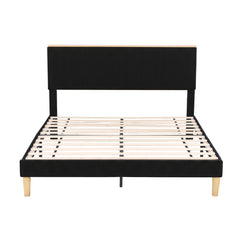 Artiss Double Bed Frame Upholstered Adjustable Headboard Mood Lighting Heavy Duty Black Velvet