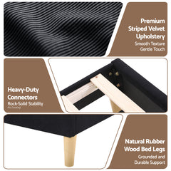 Artiss Double Bed Frame Upholstered Adjustable Headboard Mood Lighting Heavy Duty Black Velvet