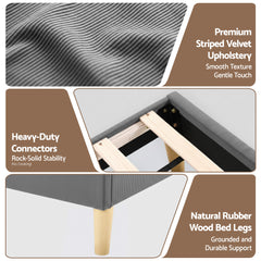 Artiss Double Bed Frame Upholstered Adjustable Headboard Mood Lighting Heavy Duty Grey Velvet
