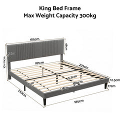 Artiss King Bed Frame with Adjustable Headboard, Grey, 300kg Capacity