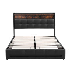 Artiss Double Bed Frame with Gas Lift Storage LED Lights Charging Station Headboard with Open Shelf
