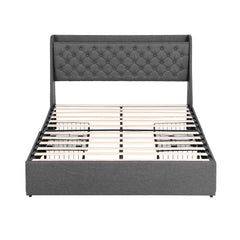 Artiss Queen Bed Frame with 4 Storage Drawers and Charging Station Tufted Wingback Headboard 300kg Loads Charcoal Grey