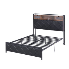 Artiss Double Bed Frame with LED Lights Storage Headboard 2 USB 2 AC Outlets Charging Station