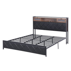 Artiss King Bed Frame with LED Lights and Storage Headboard Charging Station