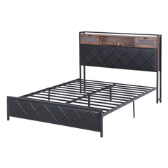 Artiss Queen Bed Frame with LED Lights and Storage Headboard Charging Station