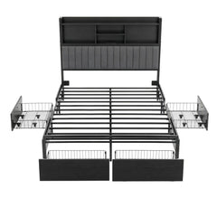 Artiss Queen Bed Frame with Storage, 4 Drawers and Charging Station