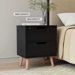 Artiss Double Bed Frame and Bedside Table Set Boucle Beige with Headboard Black Nightstand