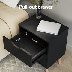 Artiss Double Bed Frame and Bedside Table Set Boucle Beige with Headboard Black Nightstand