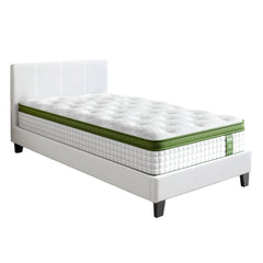 Artiss Single Bed Frame with Hybrid Mattress Set 30cm Medium Firm Platform Headboard Boucle Upholstered Pocket Coil for Pressure Relief