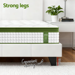 Artiss Double Bed Frame Platform White PVC Leather Hybrid Mattress Modern