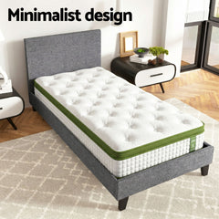 Artiss BedStory Single Bed Frame and Mattress Set, 30cm Hybrid Cooling Gel Mattress with Grey Upholstered Wooden Platform Base, Modern Bedroom Furniture Bundle