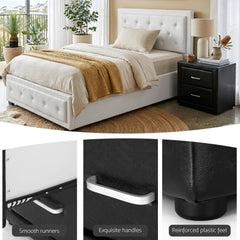 Artiss King Single Bed Frame Storage White Leather Gas Lift Bed Black Bedside Table Set
