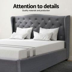 Artiss and BedStory Double Bed Frame and Mattress Set Memory Foam Cooling Gel Medium Soft Tufted Wing Headboard Grey