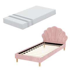 Artiss King Single Bed Frame BedStory Mattress Set Pink Velvet Scallop Bedhead with 20cm Mattress