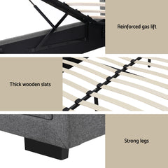 Artiss Upholstered Queen Gas Lift Storage Bed Frame with 2-Drawer Bedside Table Set