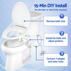 Cefito Ultra-Slim Bidet Attachment Detachable Bidet with Self-Cleaning Dual Nozzle Non-Electric Adjustable Water Pressure, Cold Water Toilet Bide